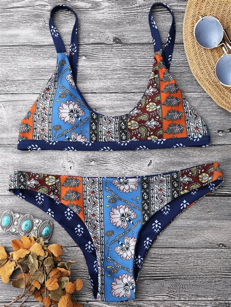 [28% OFF] 2021 Patchwork Print Scoop Neck Bikini Set In BLUE | DressLily