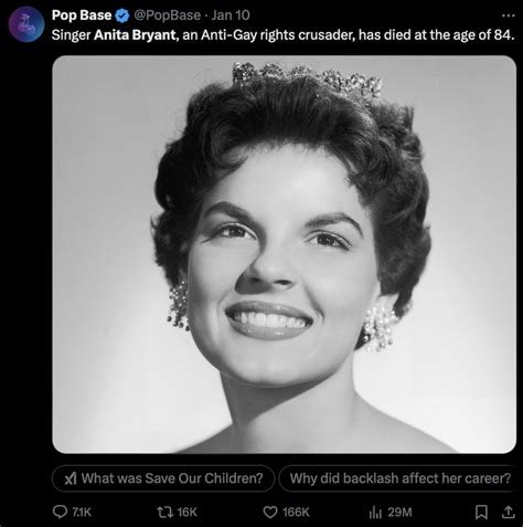 Anti-Gay Activist Anita Bryant Dies at the Age of 84