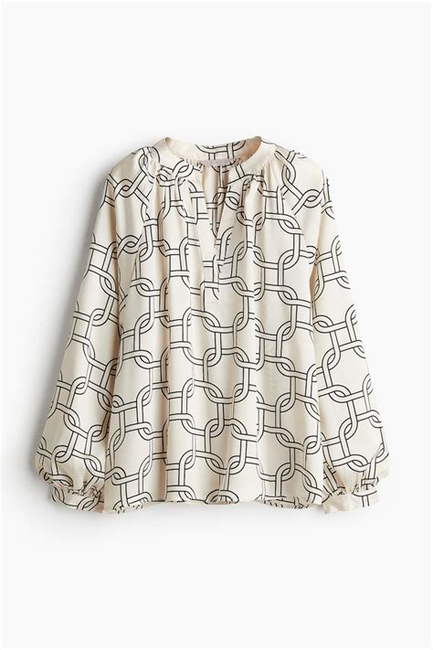 Balloon-sleeved blouse - Cream/Patterned - Ladies | H&M IN