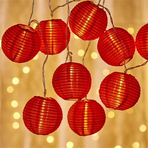 Buy Serene Red Textured Cotton LED Lantern Shaped String Light - 10 ...