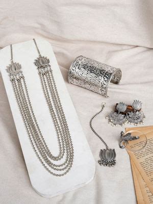 Buy Teejh Vijayanagar Oxidised Silver Jewellery Set Online