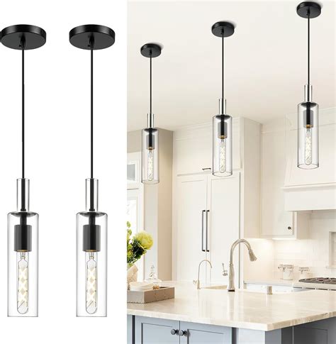 AUTELO 2 Pack Pendant Lights Kitchen Island, Modern Black Pendant ...