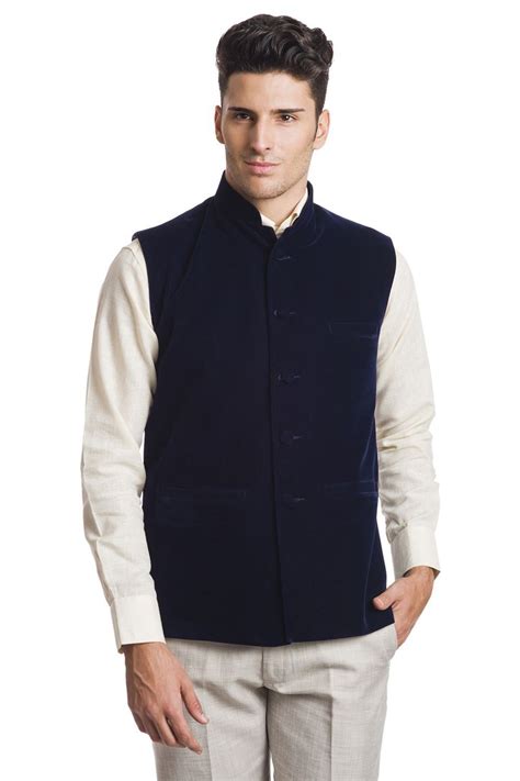 Wintage Men's Velvet Bandhgala Jodhpuri Festive Navy Blue Nehru Jacket ...