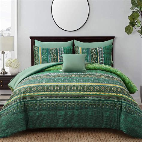 Amazon.com: Boho Green Comforter Set Queen Size,8 Piece Bed in a Bag ...