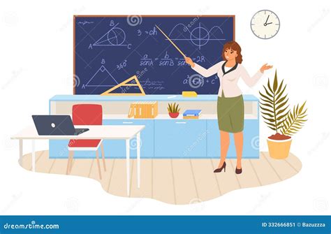 Math Teacher Standing at Blackboard Explaining Subject in Classroom ...