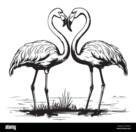 Sketch illustration of a flamingo birds on white background. Vector ...