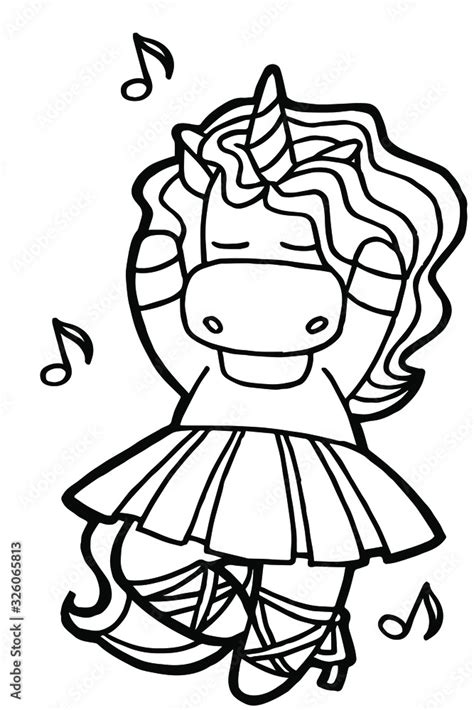 Vector illustration. Hand drawing. Cartoon ballerina unicorn. Dancing ...