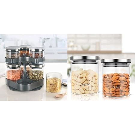 Buy Borosil Classic Jar Set of 7 (with Rotating Tray), Glass and ...