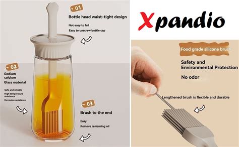 Xpandio Oil Dispenser Bottle Silicone Brush for BBQ, Baking, Grilling ...