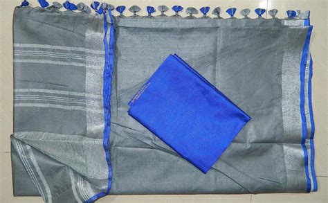 Buy HAIDER ALI AND SONS Women's Linen Slub Saree with Blouse Piece ...