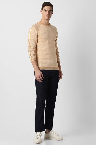 Buy Men Beige Solid Round Crew Neck Sweater Online - 945836 | Peter England