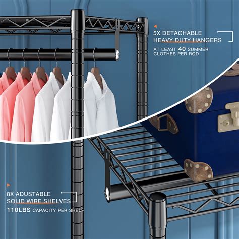 Buy Raybee 74.8W * 17.7D *76.8H Clothes Rack with Shelves Metal Closet ...