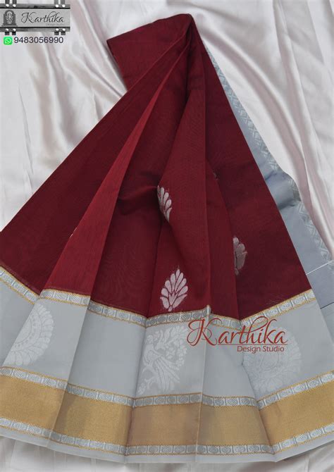 Kuppadam cotton saree with zari border-Maroon – karthika design studio