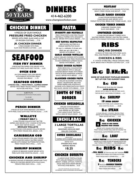 Champion Chicken menu in Milwaukee, Wisconsin, USA