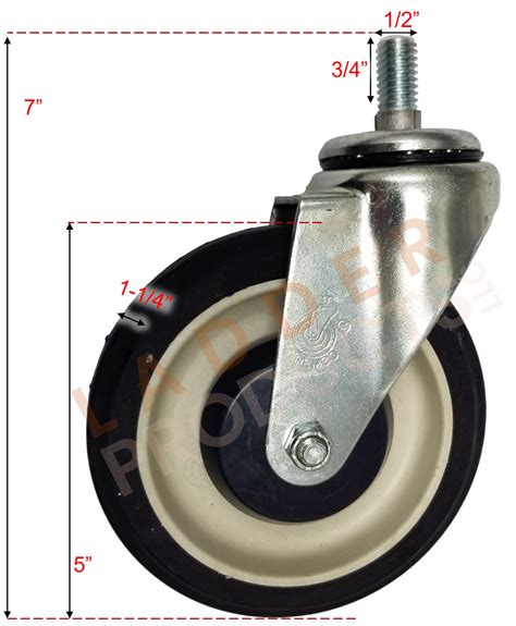 5" x 1-1/4" Shopping Cart Polyurethane Threaded Stem Caster Wheels ...