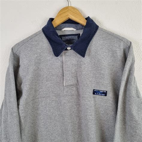 Grey LL Bean Rugby Shirt Men's size XL Pit to pit -... | Depop
