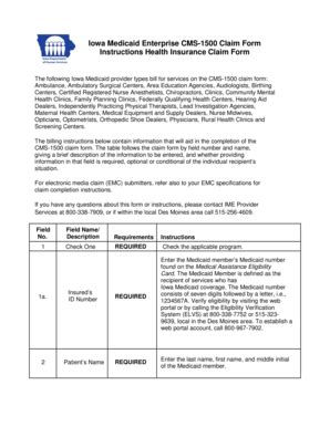Iowa Medicaid CMS-1500 Claim Form - Blank Fillable Template | Fill Out ...