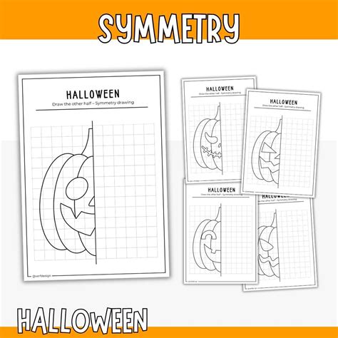 Symmetry Pumpkins - Printable Halloween Drawing for Kids - Verfdesign.uk