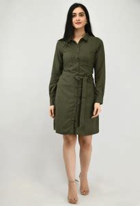 Deefashion Women Shirt Green Knee Length Dress - Buy Deefashion Women ...