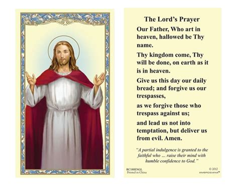 (2 copies) The Lord's Prayer - Our Father - Holy Prayer Card Catholic ...