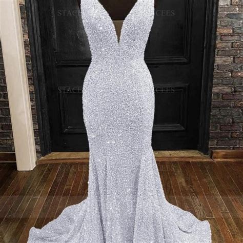 Floor length white sequin gown (wedding... - Depop