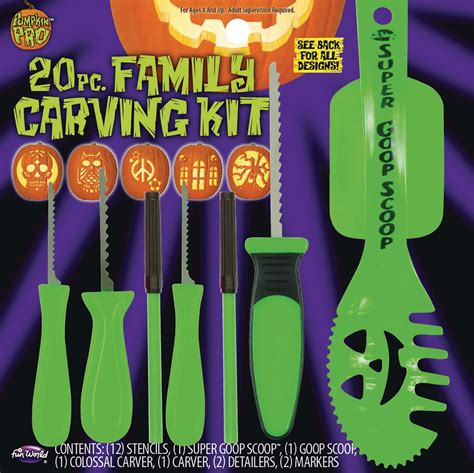 Pumpkin Carving Kit with 12 Stencils, Green, 20-pk, Indoor/Outdoor ...