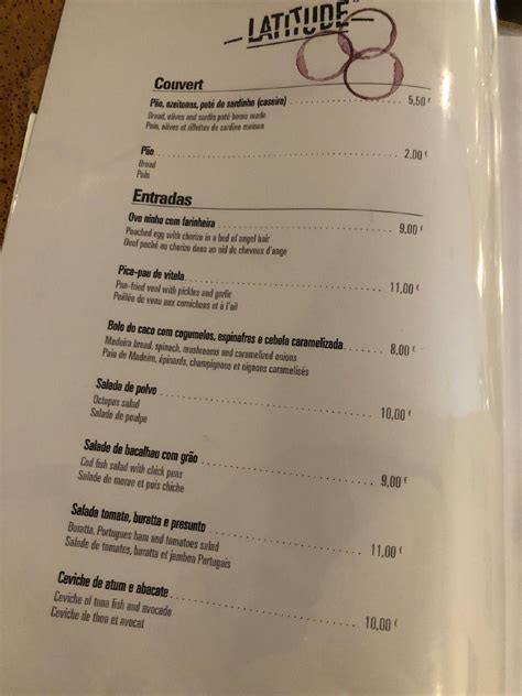 Menu at Restaurant Latitude 38º43', Lisbon