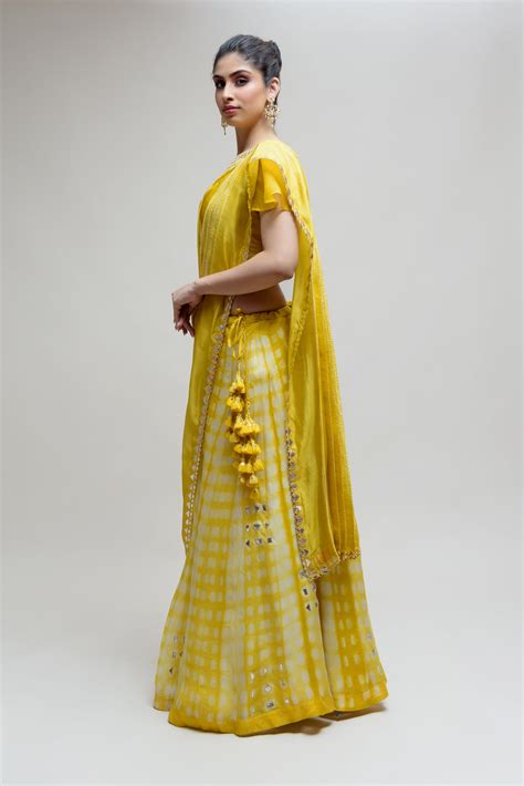 Clamp Dye Organza Gota Patti Lehenga Set - Yellow – Naina Jain