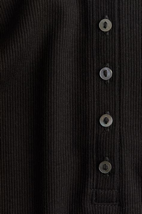 Ribbed Henley top - Black - Ladies | H&M IN