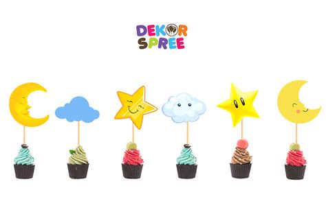 Dekor Spree Moon Star Cake Topper, 30 Pcs Moon Star Theme Cake Topper ...