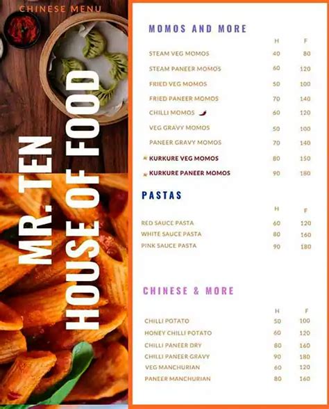 Menu at Mr. Ten, Lucknow