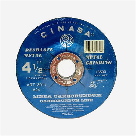 Disco Desbaste 4-1/2" X 1/4" X 7/8", Cinasa - HM Industriales en Soldadura