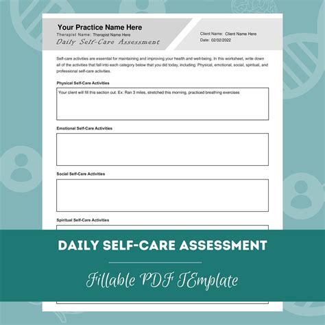 Daily Self-care Assessment | Editable / Fillable PDF Template | for ...