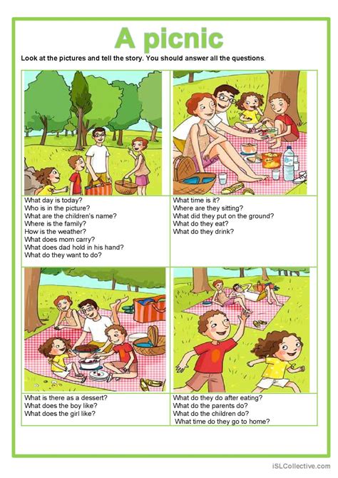 Picture story - The picnic: English ESL worksheets pdf & doc