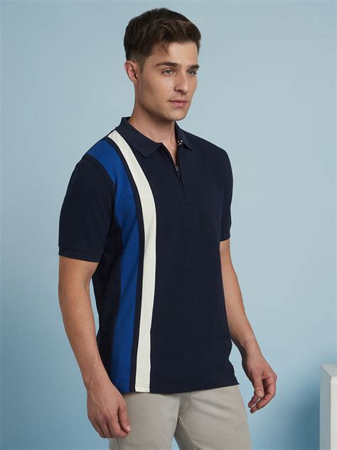 Men's Navy Striped Polo Collar Half Sleeves T-shirt – DENNIS LINGO