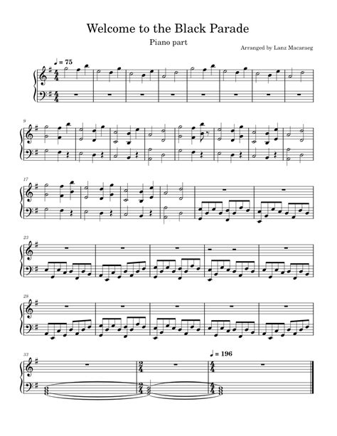 Welcome to the black parade - My Chemical Romance Sheet Music for Piano ...