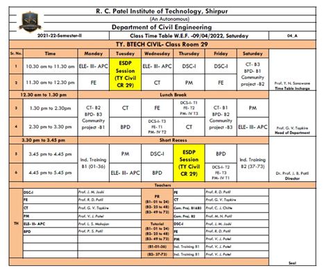 Civil Engineering Timetable