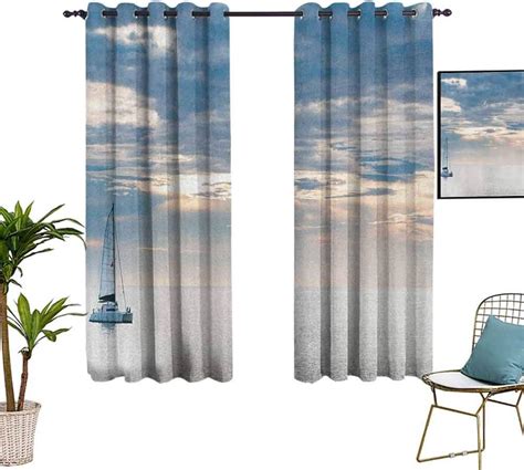 Buy Nautical Sailing Yacht Blackout Window Curtain, Calm Sea Print ...