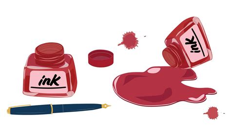 Red ink bottle vector set. Ink pot or inkpot vector. Dropped ink bottle ...