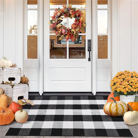Acerich Fall Door Mat 27.5" x 43", Black and White Buffalo Plaid Fall ...