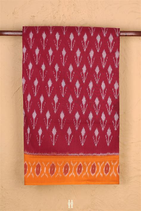 Pochampally Cotton Saree In Burgundy Red With Printed Design