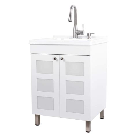 Buy Utility Sink Laundry Tub With Cabinet In White, High Arc Stainless ...