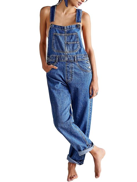 Fiacafyo Women's Long Denim Jumpsuit Baggy Overalls Casual Wide Leg ...