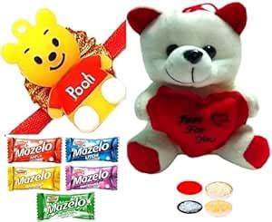 Pooh Rakhi for Kids, Cute Teddy Bear, Parle Mazelo Fruit Candy Sweet ...