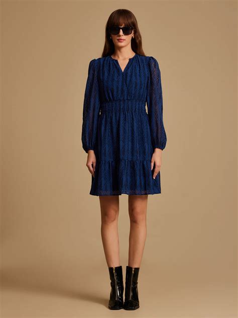 Phoenix Blue Textured Mini Dress – KAZO