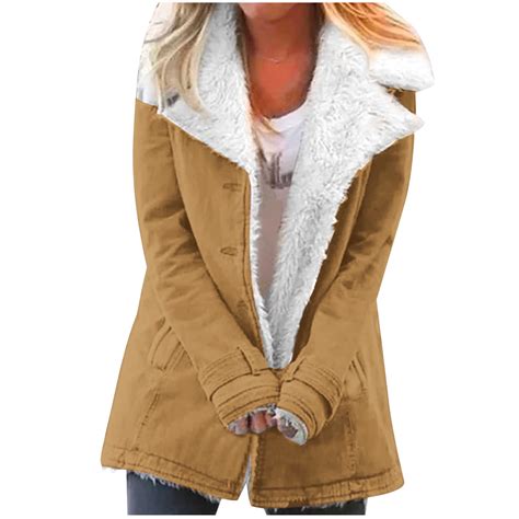 skpabo Womens Winter Jackets Lapel Sherpa Fleece Lined Coats Plush ...