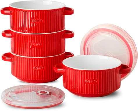 Amazon.com | LE TAUCI Soup Bowls with Handles and Silicone Lids, 28 oz ...