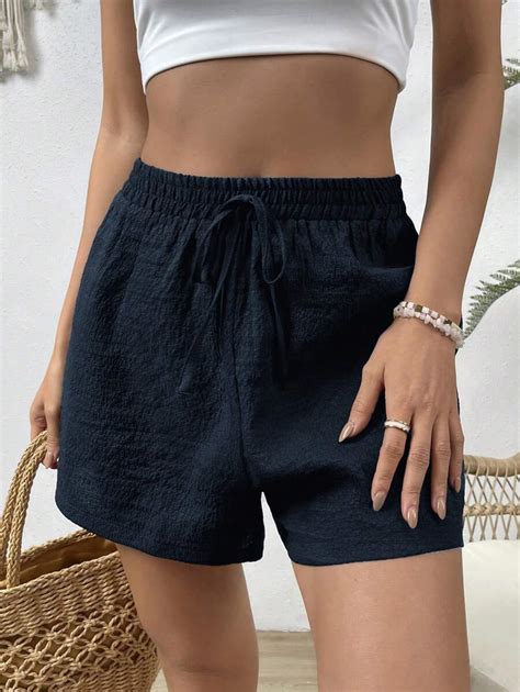 SHEIN VCAY Summer Beach Solid Knot Waist Shorts | SHEIN USA