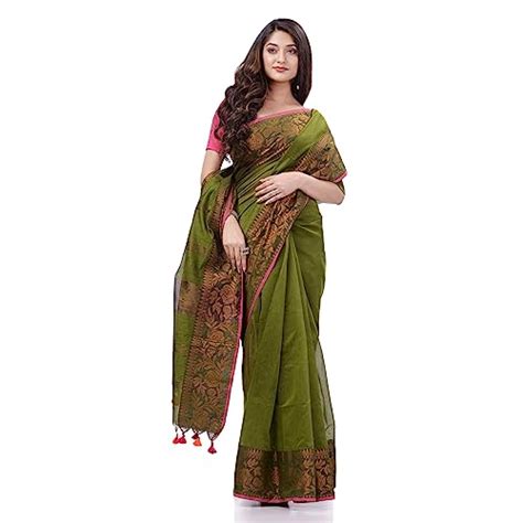 Buy dB DESH BIDESH Women`s Cotton Handloom Cotton Silk Saree Gulab Work ...