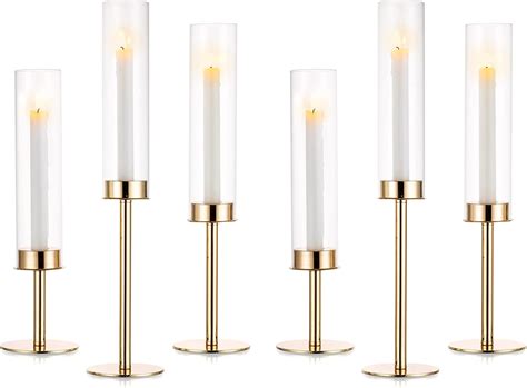Amazon.com: Nuptio Glass Hurricane Candle Holder: Set of 6 Gold ...